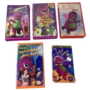 5 Barney VHS Video Tape Sing-Along Outer Space Halloween Christmas Valentine Lot